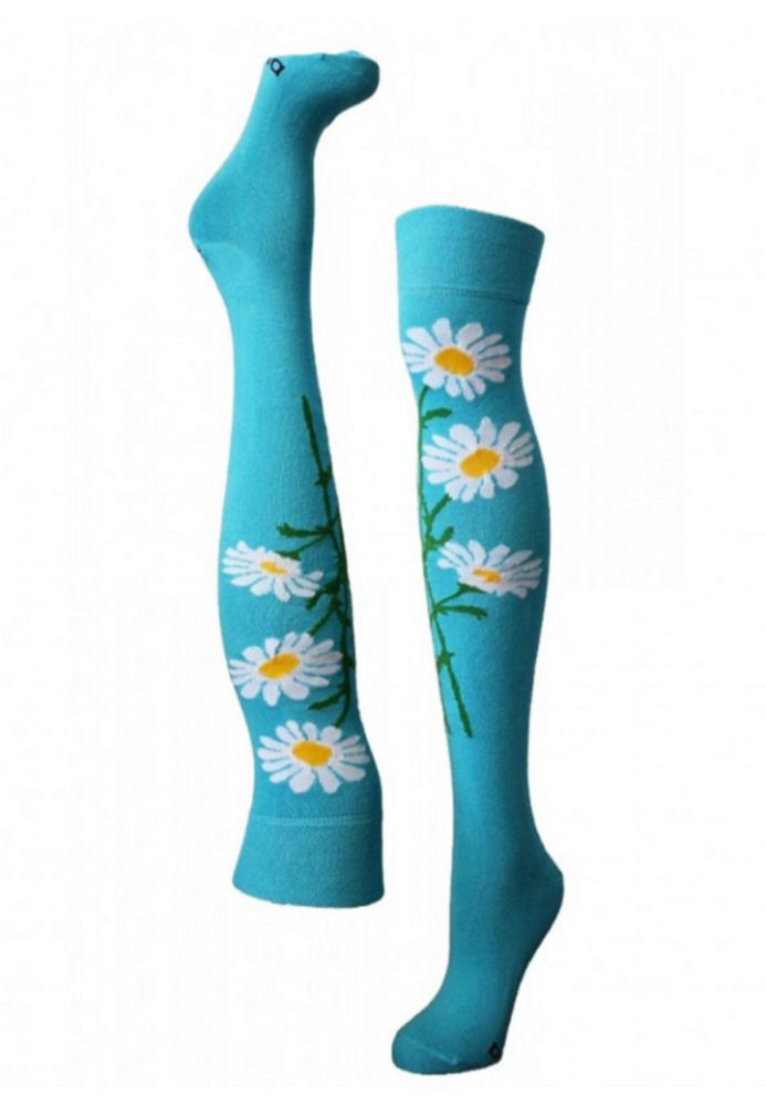 Șosete Damă peste Genuchi, Imprimeu Floral,Turcoaz ,Engros